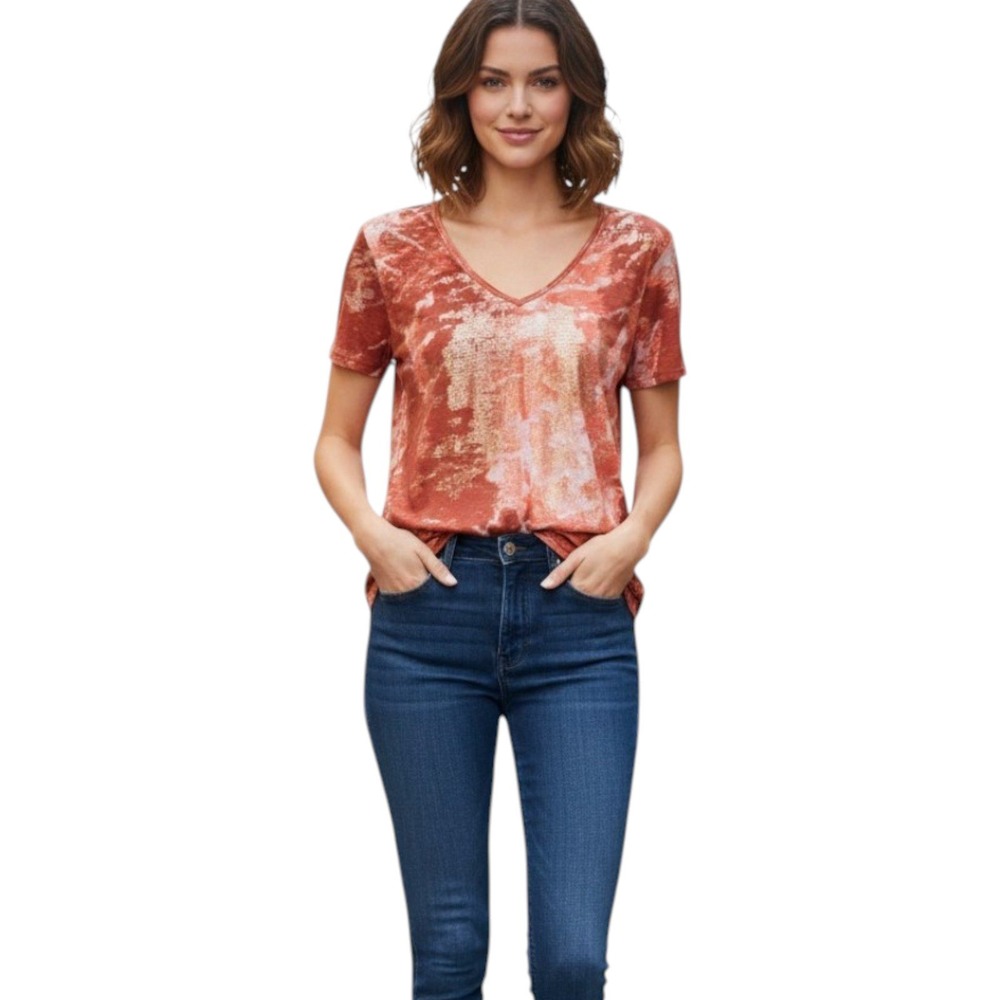 Calvin Klein CK One Top T-Shirt M Cotton Blend Orange Gold Casual  Burnout